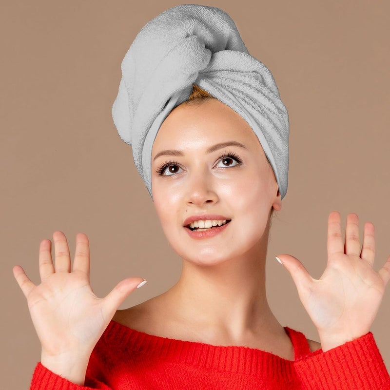 Siesta Zen Premium Quality 100% Combed Cotton Hair Drying Towel - Silver - Image 3